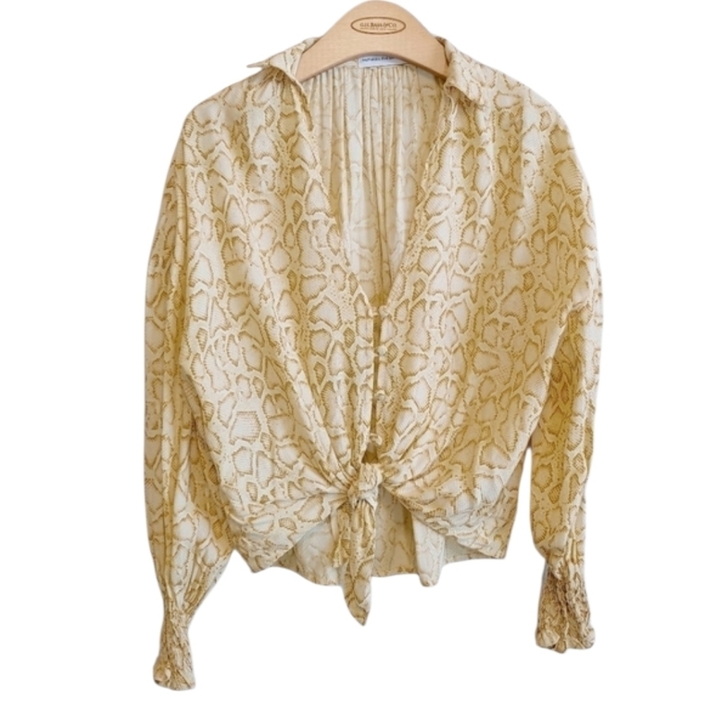 Faithfull the Brand Aira Knot Shirt in Petra Snake Print Sz 4